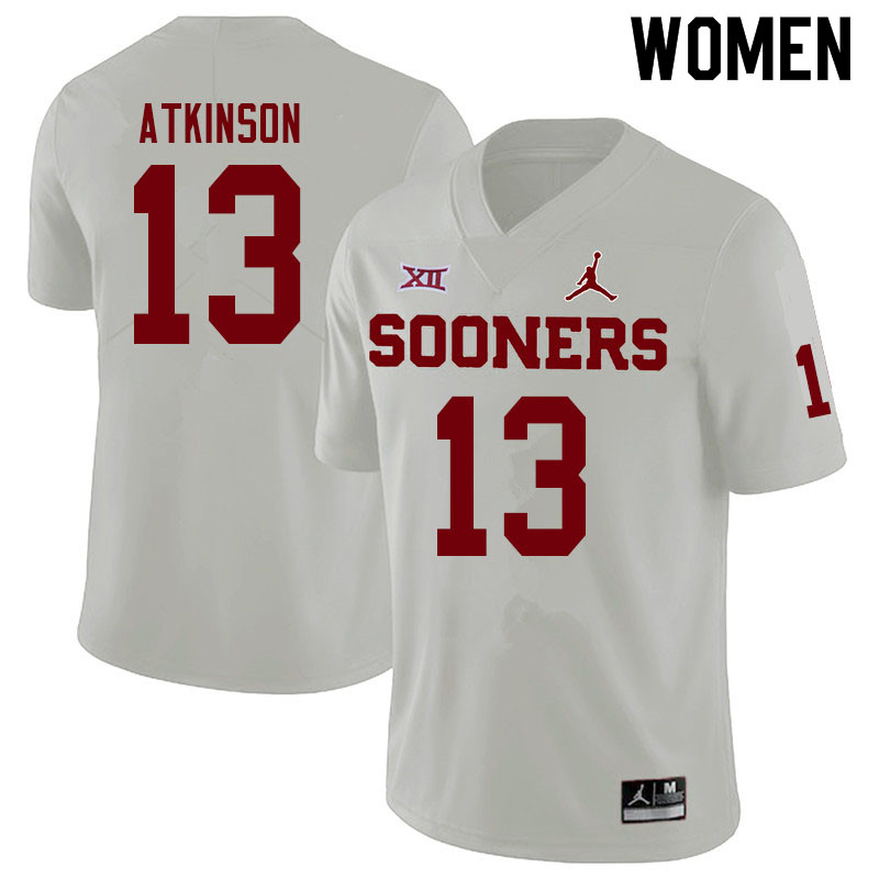 Women #13 Colt Atkinson Oklahoma Sooners Jordan Brand College Football Jerseys Sale-White - Click Image to Close